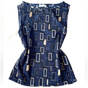 Vintage Navy + Gold Tan Geometric Tank Top